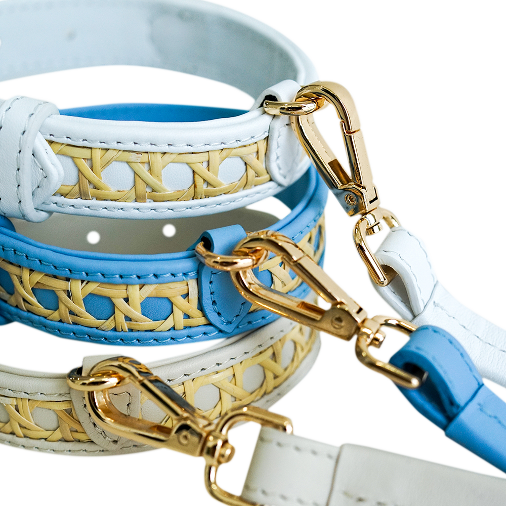 Leather Dog Collar, Baby Blue